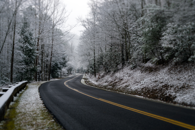 A snowy road in Gatlinburg TN.