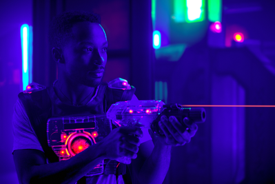 young man playing laser tag