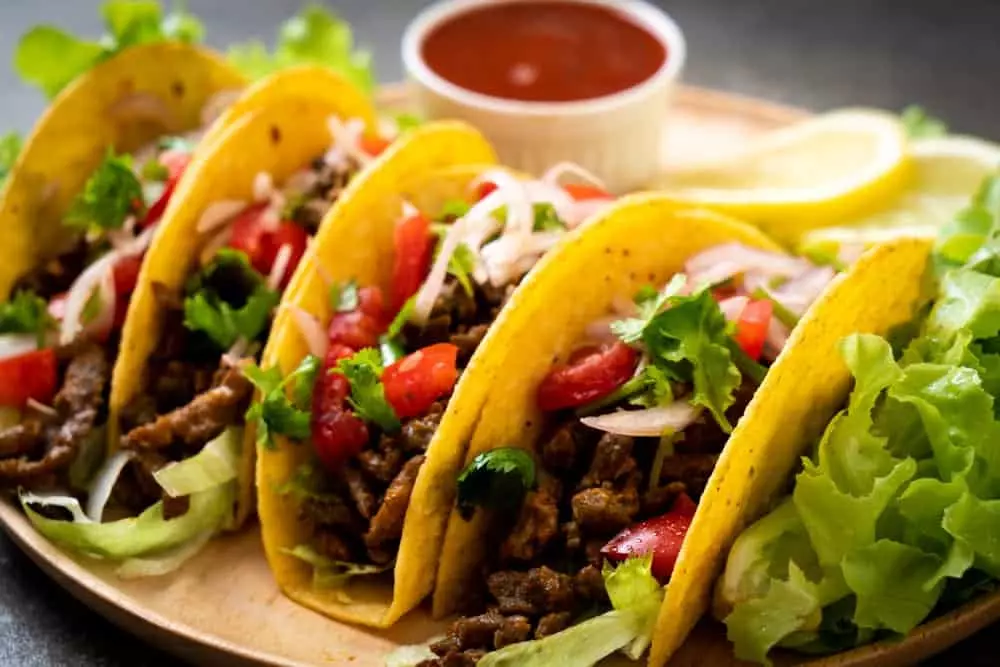 three ground beef tacos