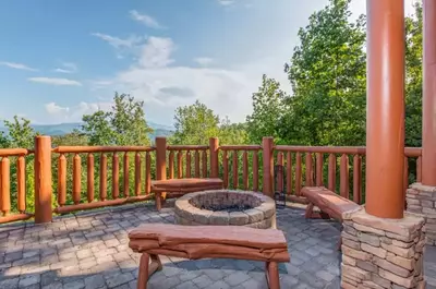 firepit outside smoky mountain cabin