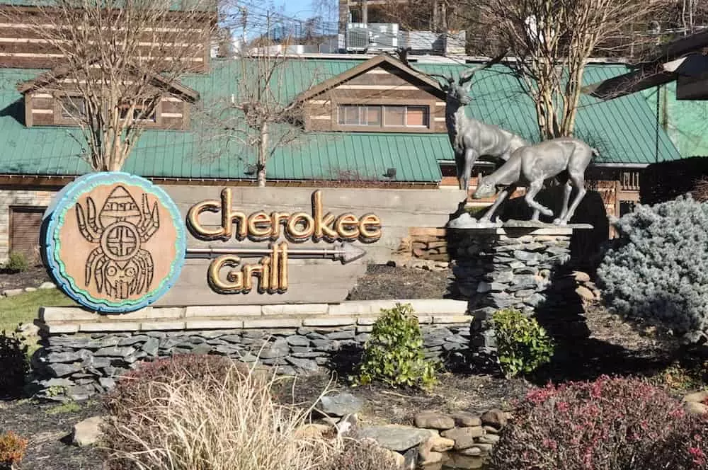 The outside of Cherokee Grill restaurant in Gatlinburg TN.