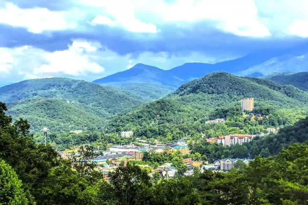 A beautiful photo of downtown Gatlinburg and the mountains