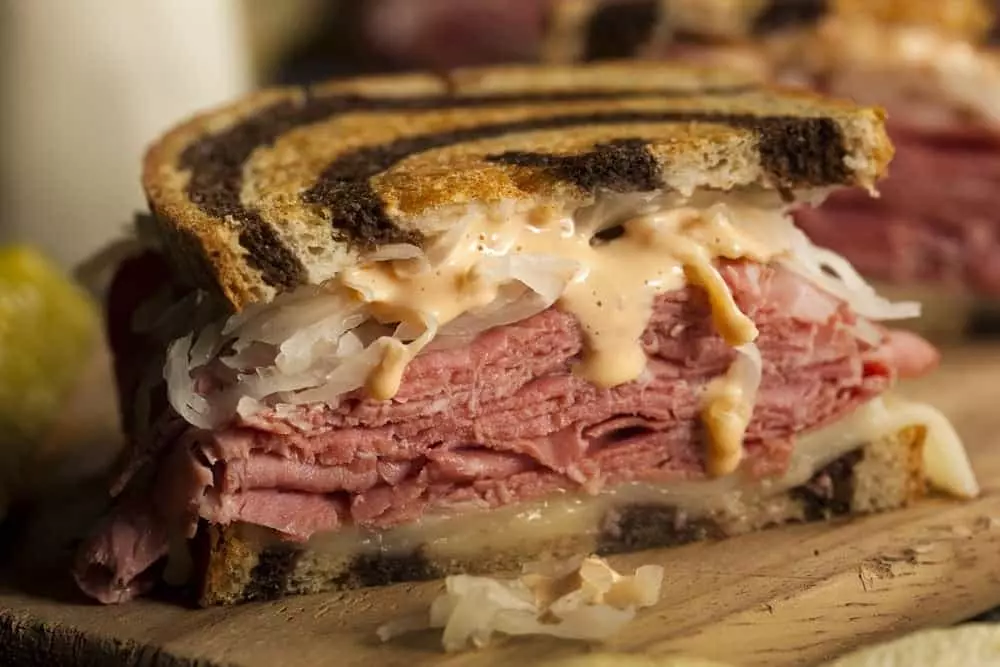 A tasty Reuben sandwich.