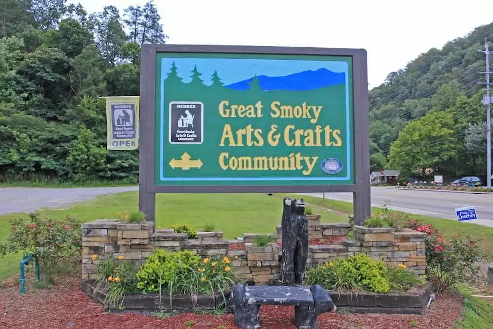 Sign at the entrance to the Great Smoky Arts & Crafts Community.