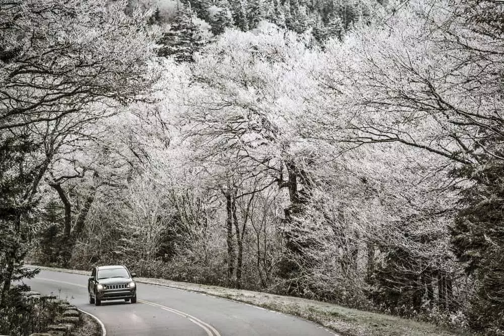 Beautiful winter scene on a road in Pigeon Forge