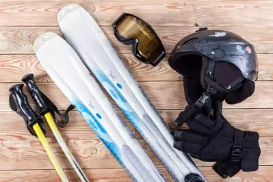 ski equipment on a wooden table