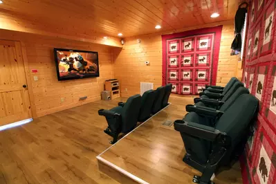 theater room inside of Parkside Palace cabin