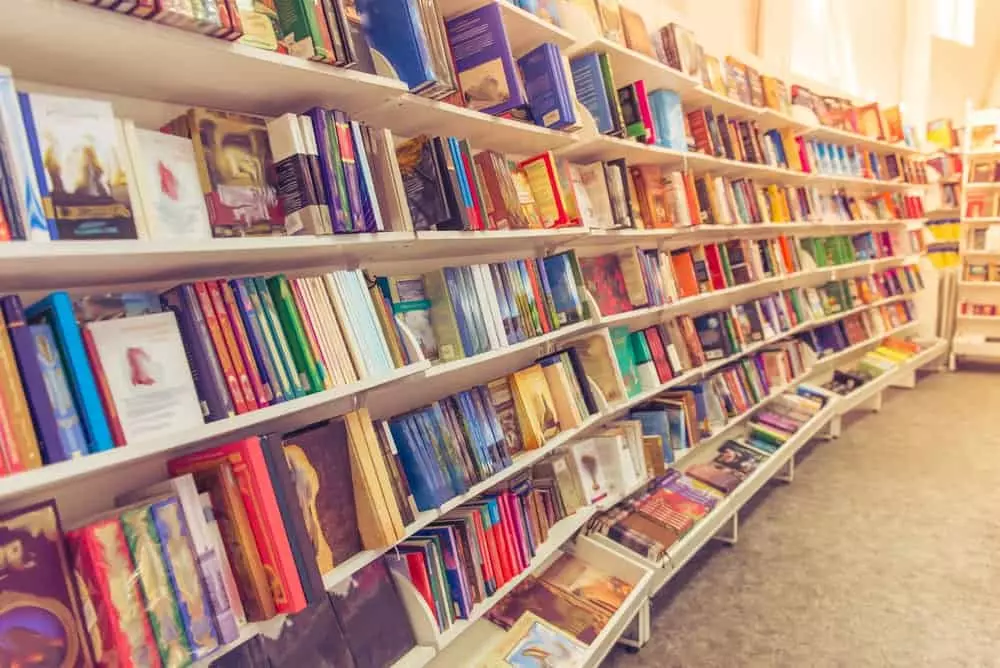 shelves of books in a bookstore