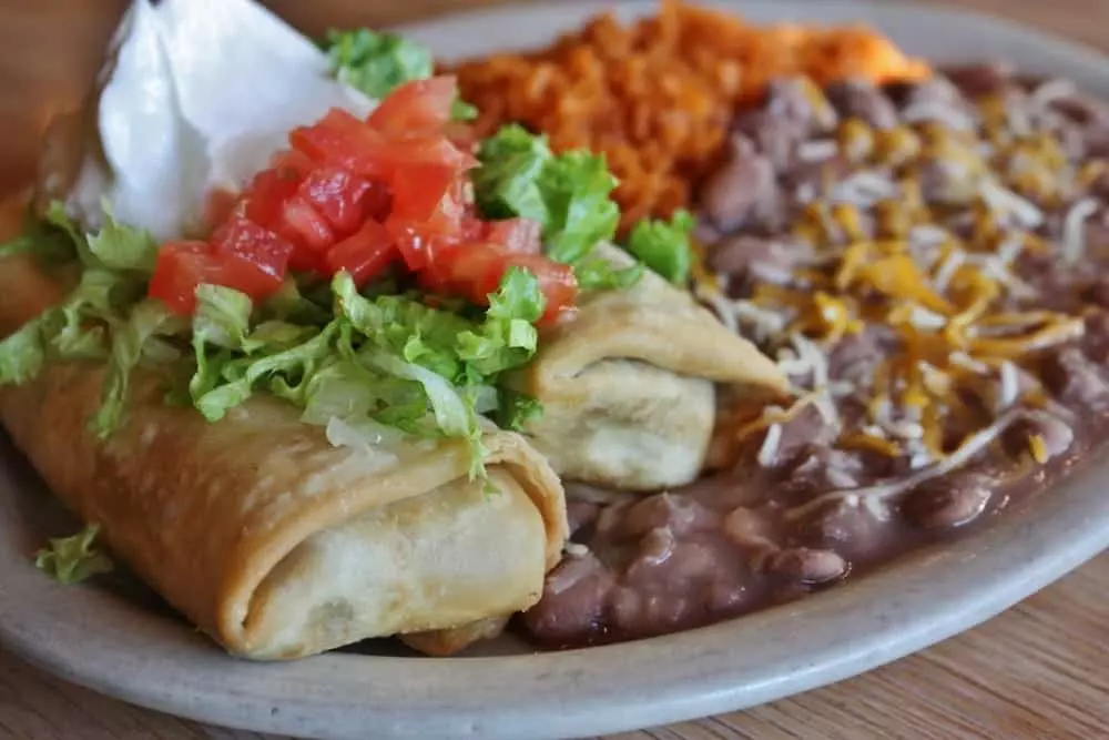 chimichangas with rice and beans