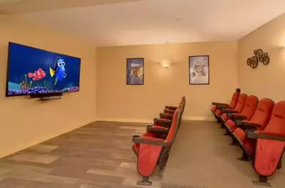 theater room in hemlock hideaway lodge