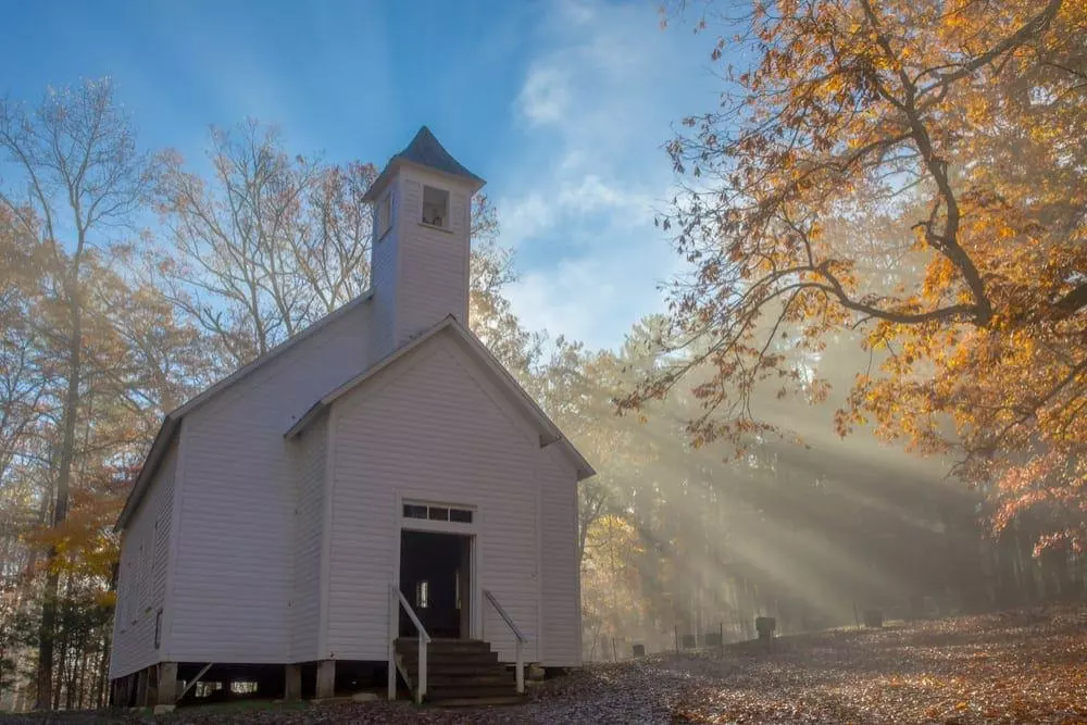 Ethereal photo of the Missionary Baptist Church in Cades Cove.