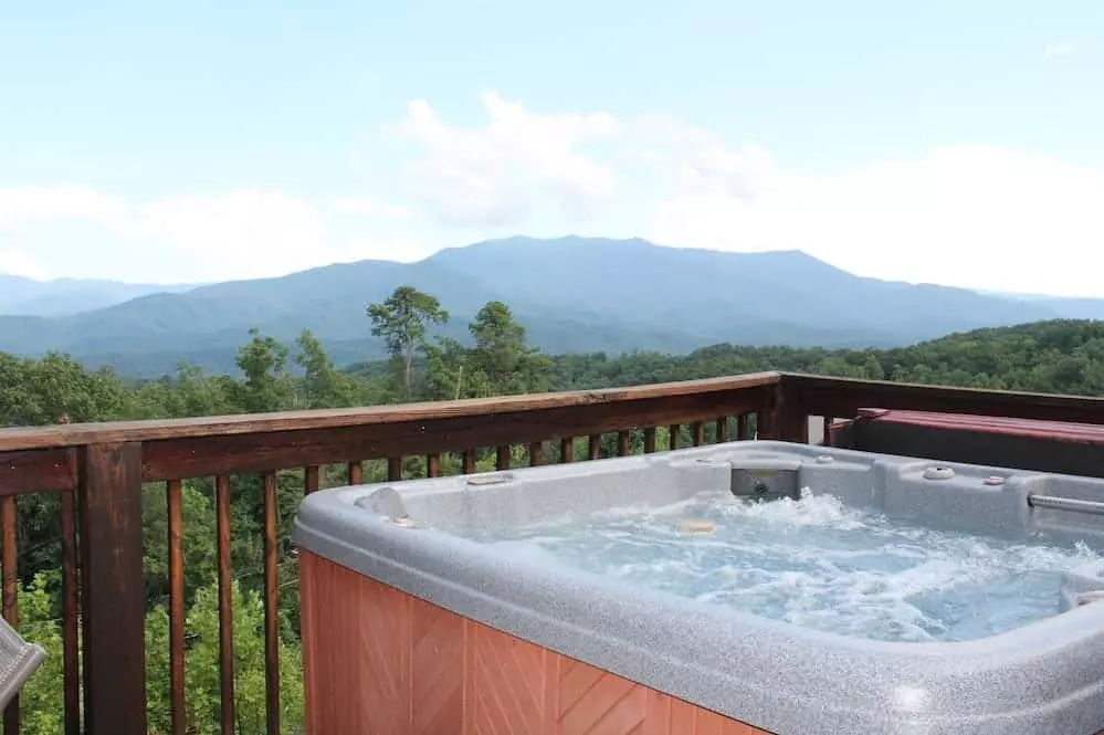 Hot tub on the deck of the Mountain Magic cabin in Gatlinburg.
