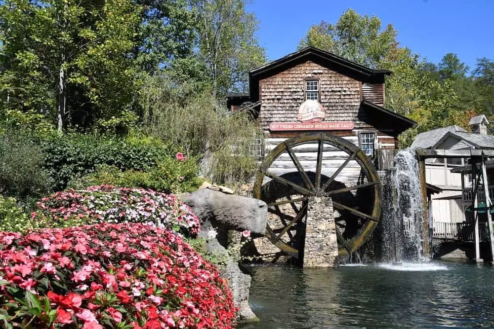 The iconic Dollywood Grist Mill in the spring.