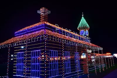 Beautiful Christmas lights at the Pigeon Forge Trolley Station.