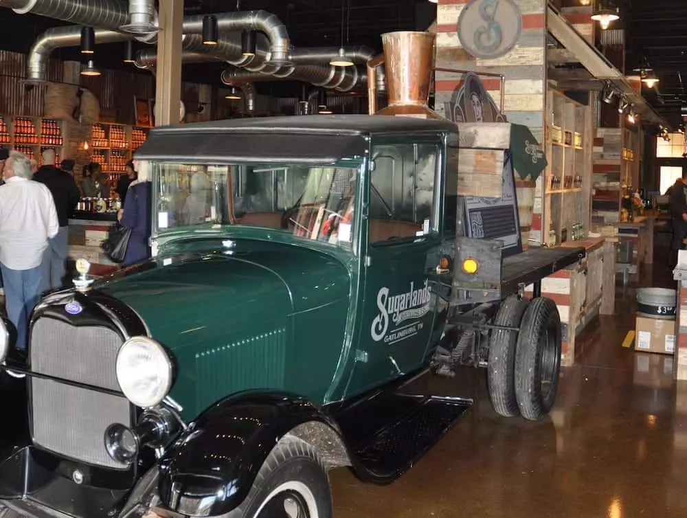 A vintage automobile at the Sugarlands distillery in downtown Gatlinburg.