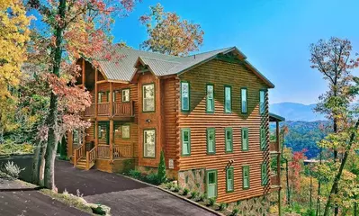 Beautiful log cabin rental with views of the Smoky Mountains.