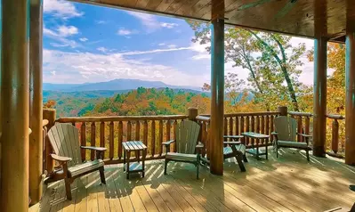 Breathtaking vistas of the Smoky Mountain fall colors from the deck of the Grand View Lodge cabin.