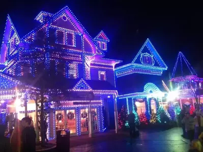 Beautiful holiday lights at the Smoky Mountain Christmas Festival at Dollywood.