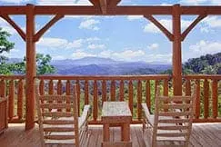Beautiful mountain views from the deck of a cabin in the Smoky Mountains.