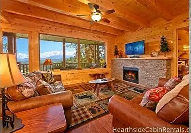 The living room of a cabin in the Smoky Mountains.