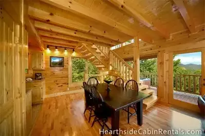 open kitchen space in 2 bedroom luxury cabin