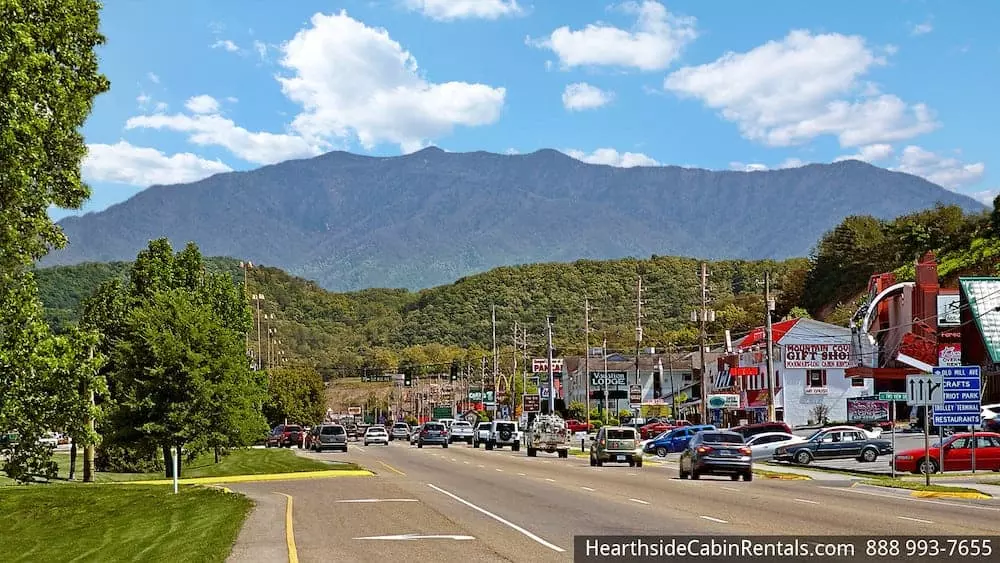 Photo of the downtown Parkway, just minutes away from a secluded Pigeon Forge cabin.