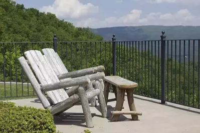 lounge chairs near outdoor pool at Preserve Resort overlooking Great Smoky Mountains
