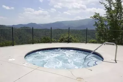 Outdoor hot tub at Preserve Resort overlooking Great Smoky Mountains