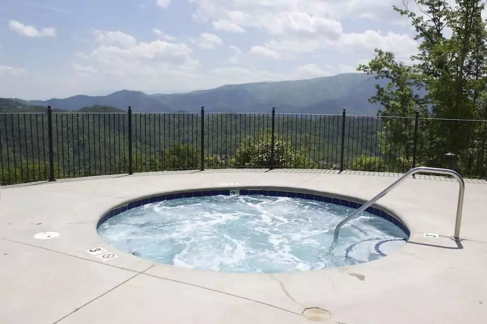 Outdoor hot tub at Preserve Resort overlooking Great Smoky Mountains