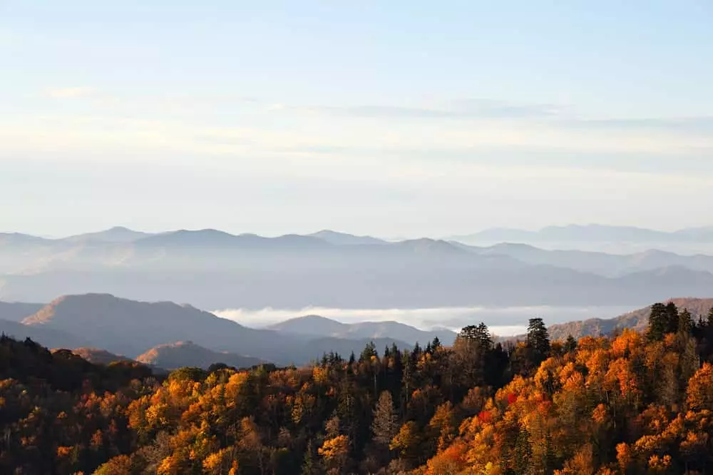 clear sky in the Great Smoky Mountains Naitonal Park in October