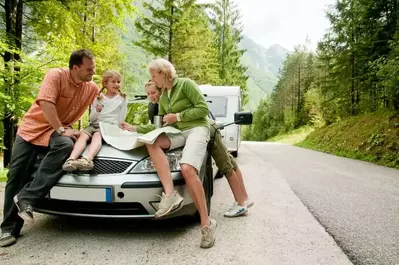 family looking at map during Smoky Mountain vacation