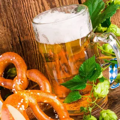 German beer at pretzels at Oktoberfest event at Ober Gatlinburg
