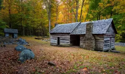 Historic cabin in Cades Cove in the fall.