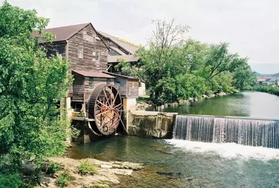 River shot of Pigeon Forge Old Mill.
