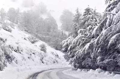 Snowy road in the mountains