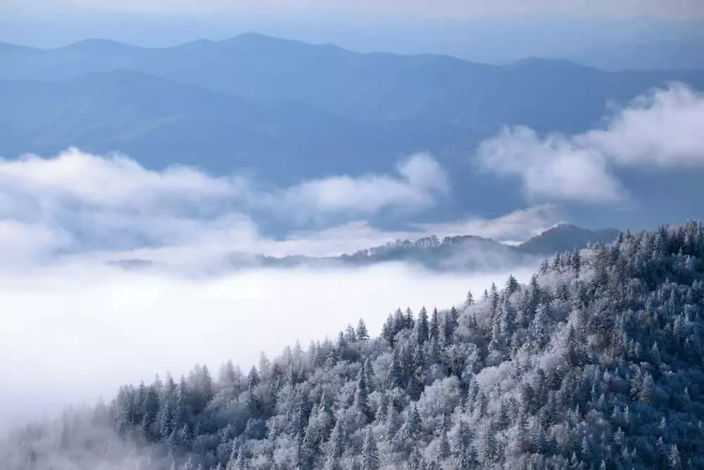 The Smoky Mountains covered in snow