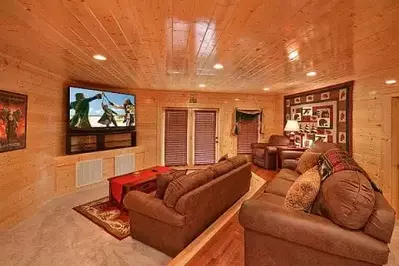Home Theater room inside Dream View Manor cabin