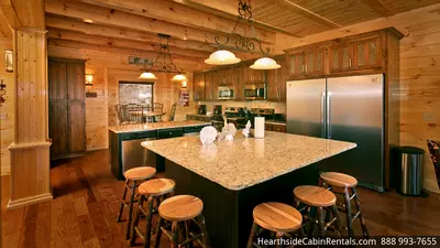 kitchen inside Grand View Smoky Mountain log cabin rentals
