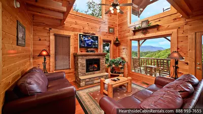 living rooms of Piece of Heaven Great Smoky Mountain log cabin rentals