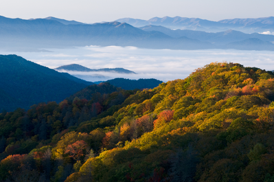 view of Smoky Mountains from Smoky Mountain log cabin in Townsend TN