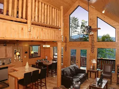 Photo of the living room in the Can't Bear to Leave cabin.