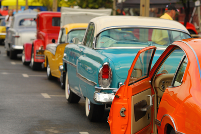 Classic cars at a show.