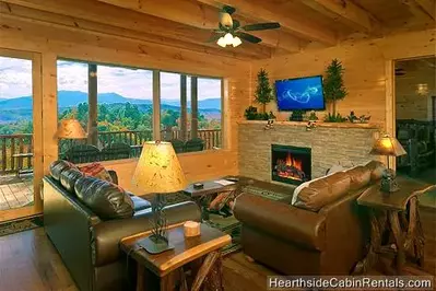 Living room at A Grand View Lodge cabin in Pigeon Forge