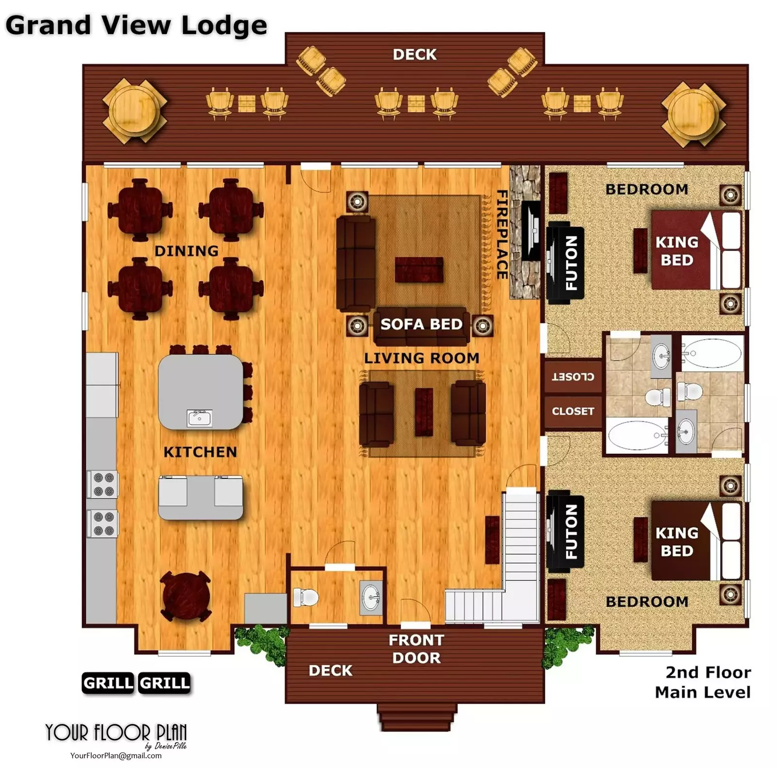 Floor plan of the first floor of Grand View Lodge cabin in Pigeon Forge
