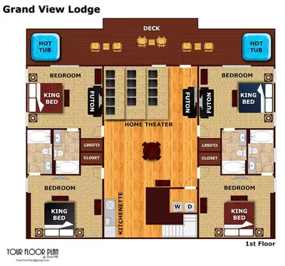 Floor plan of the second floor of Grand View Lodge cabin in Pigeon Forge