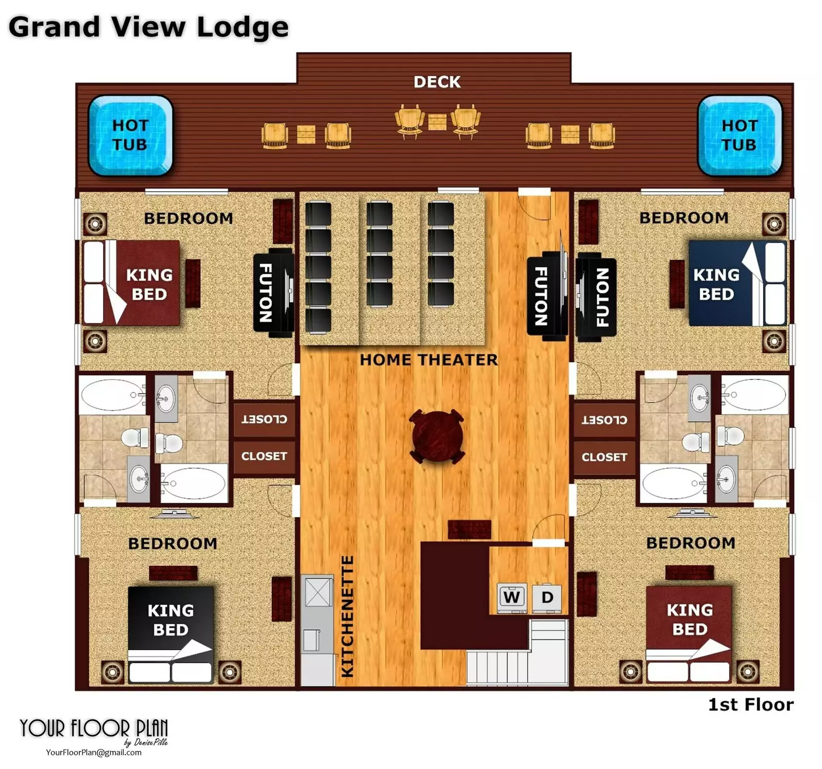 Floor plan of the second floor of Grand View Lodge cabin in Pigeon Forge