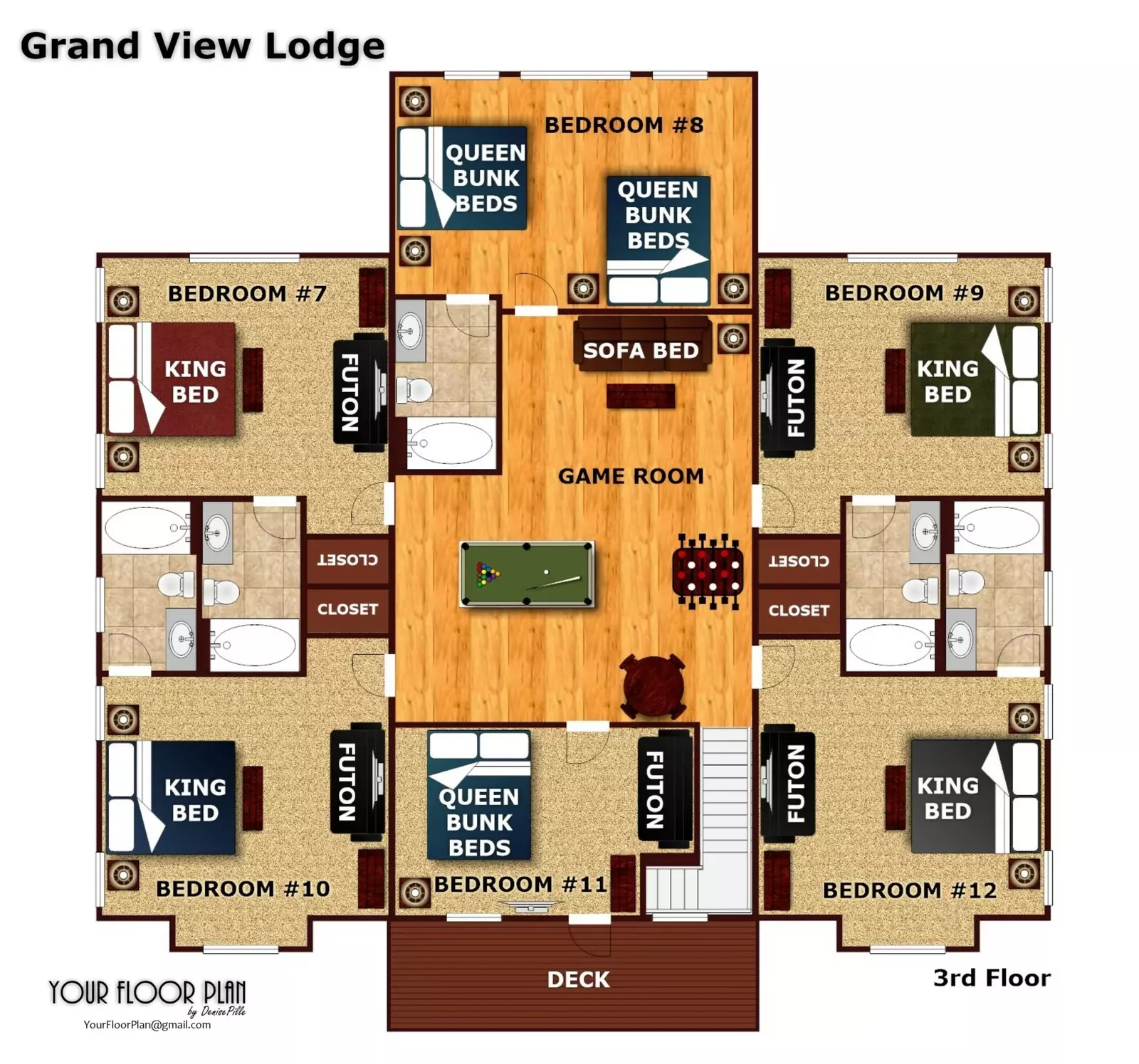 Floor plan of the third floor of Grand View Lodge cabin in Pigeon Forge