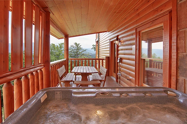 Private hot tub at Heavenly Heights 8 bedroom large Pigeon Forge cabin rental