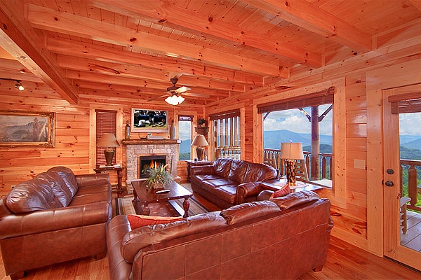 Large living room area at Heavenly Heights 8 bedroom large Pigeon Forge cabin rental