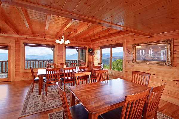 Large dining room area at Heavenly Heights 8 bedroom large Pigeon Forge cabin rental